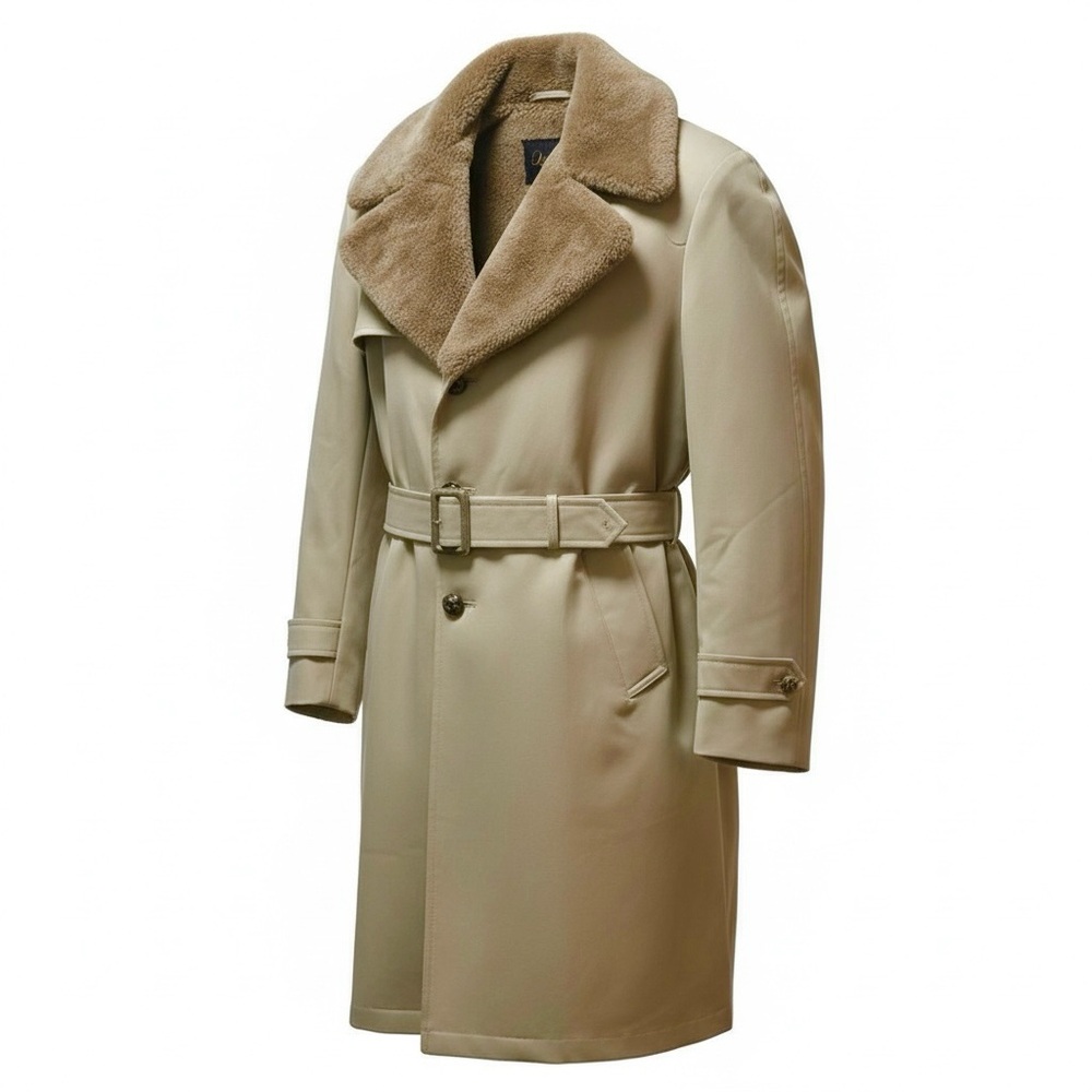 Deluxe Quality Outerwear Vtg.Mens Khaki Sherpa Lined Trench Coat Jacket Size 42
